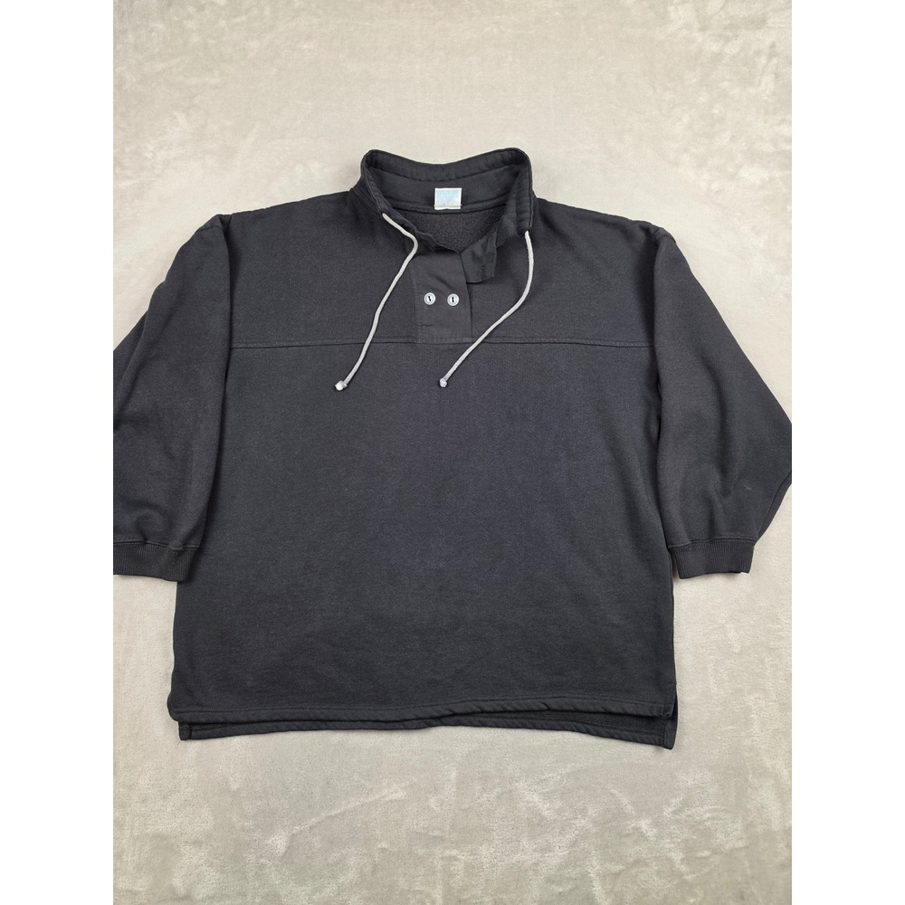 Vintage Cheetah Mervyns Sweatshirt Womens M Black Henley Drawstring Fleece